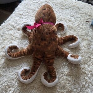Plush Brown Octopus Stuffed Animal with Pink Bow - Soft Kids Toy